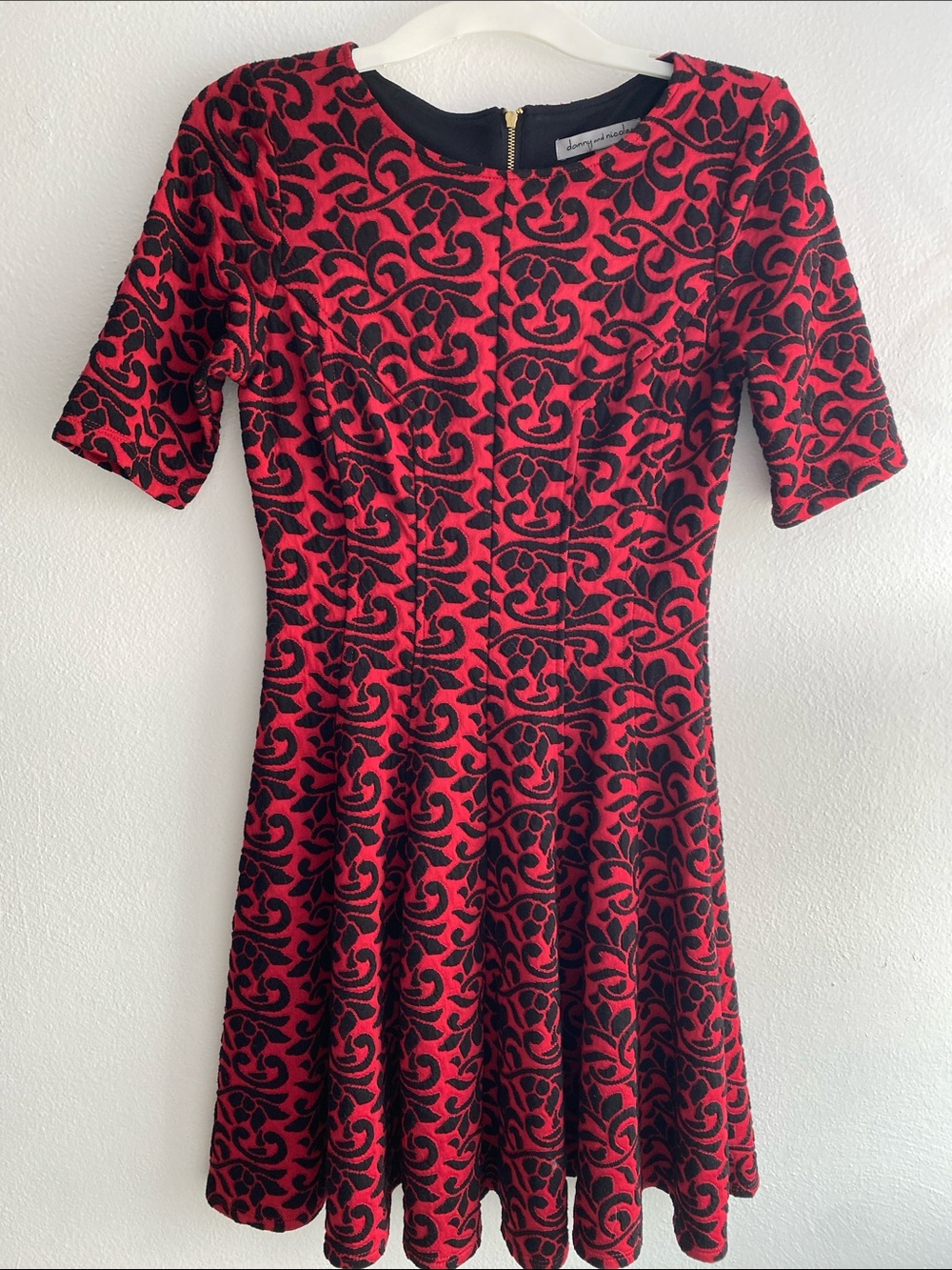 2010s Red and Black Floral-Patterned Fit & Flare Mini Dress